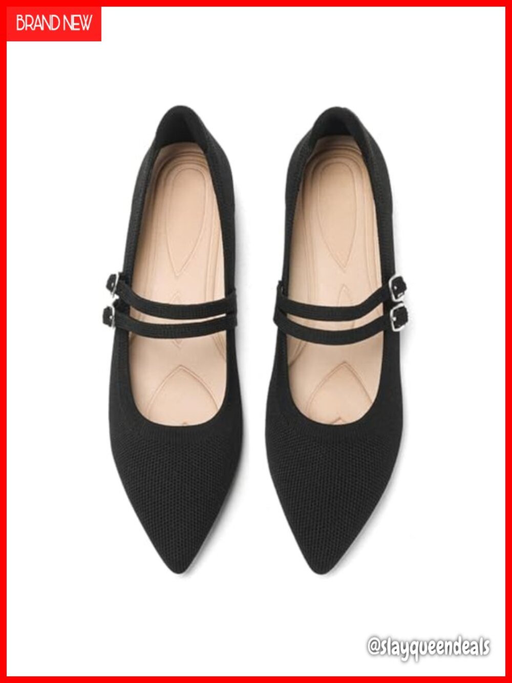 Women's Pointed Toe Knit Mary Jane Flats Memory Foam Foldable Shoes